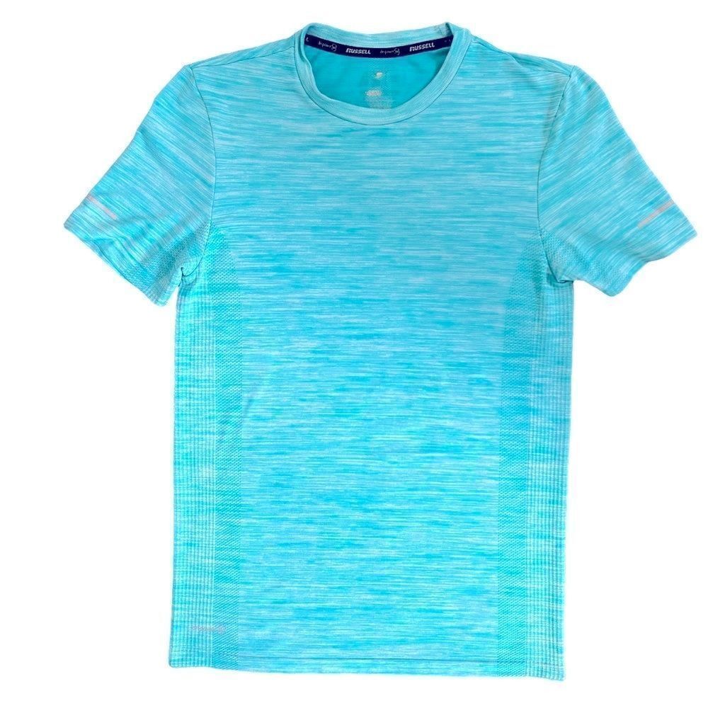 Russell Dri-Power Athletic Running Reflective T-Shirt Turquoise and White Large